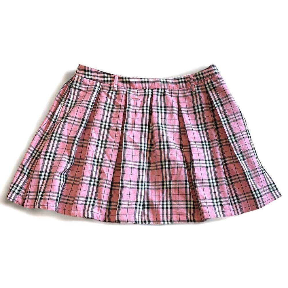 Hot‎ Topic Pink Plaid Pleated Skirt Sz L Mean Girls Punk Rock Academia